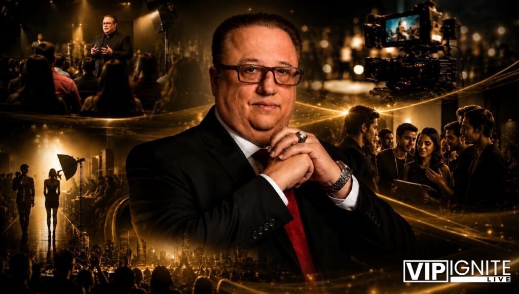 Michael Fomkin, co-founder of VIP IGNITE, in a cinematic executive portrait reflecting entertainment industry leadership